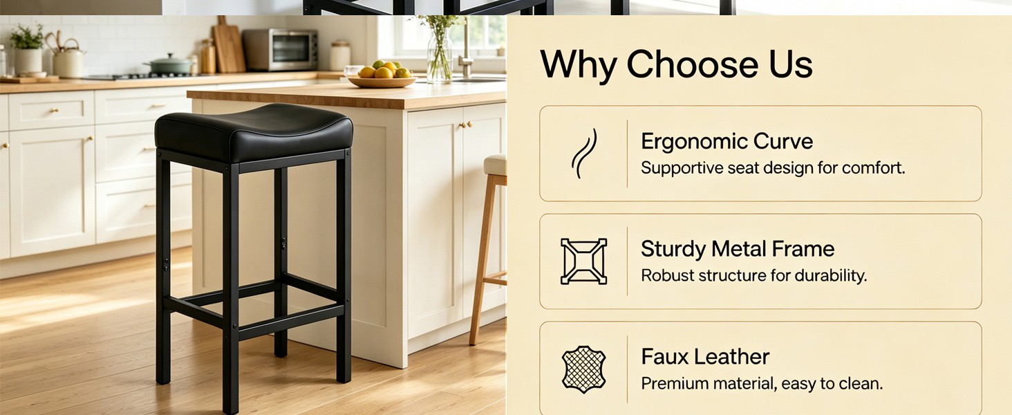 30 Inch Bar Stools Set of 2, 300 LB Heavy Duty Padded Saddle Barstool Chair,