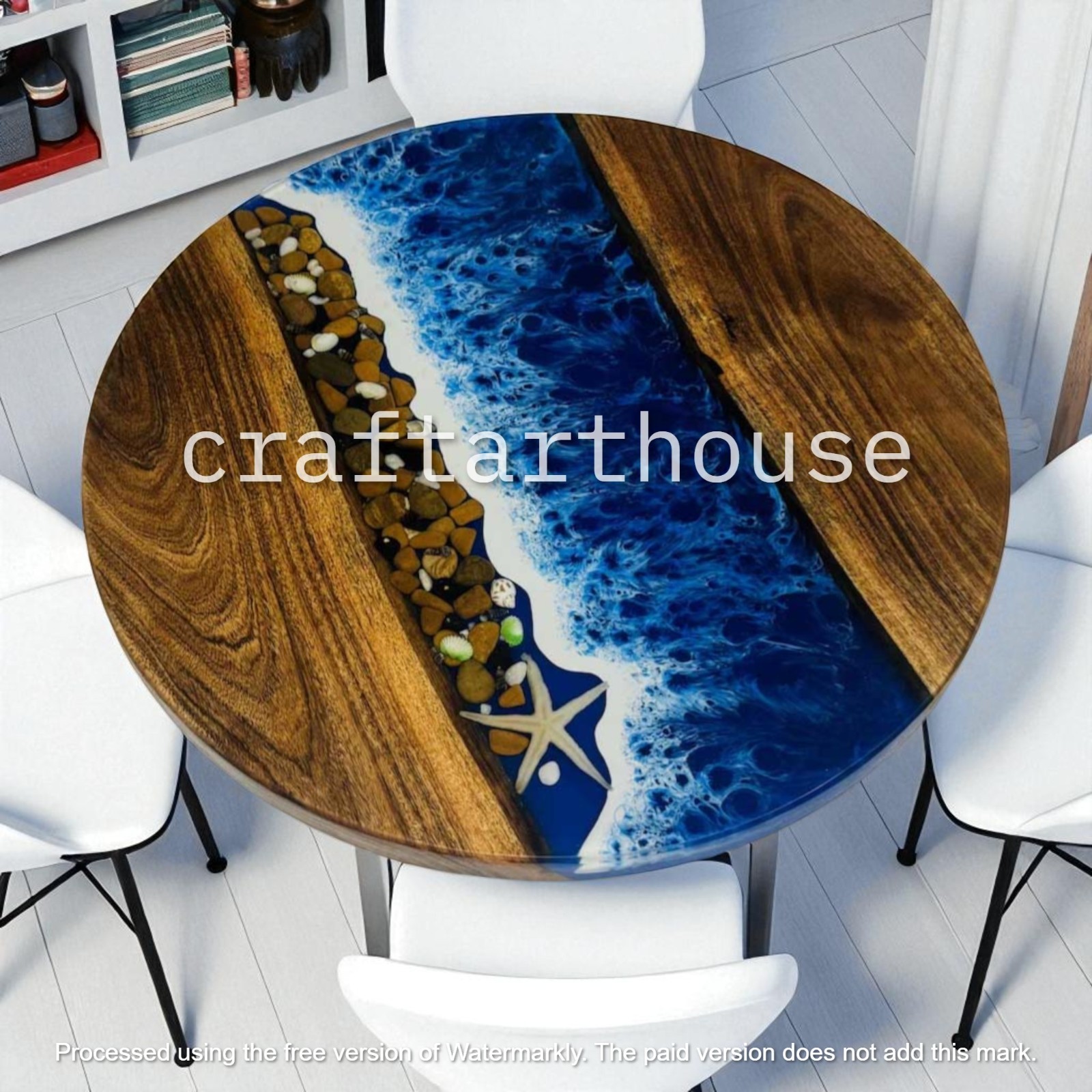 Ocean Epoxy Sea Resin Round Tabletop Acacia Handmade Wood & Custom Furniture Dec