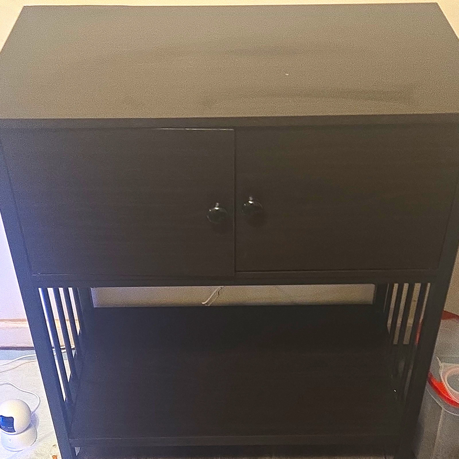 Black Plant Stand Cabinet, Double Doors, Shelf, Knob 32x32x29