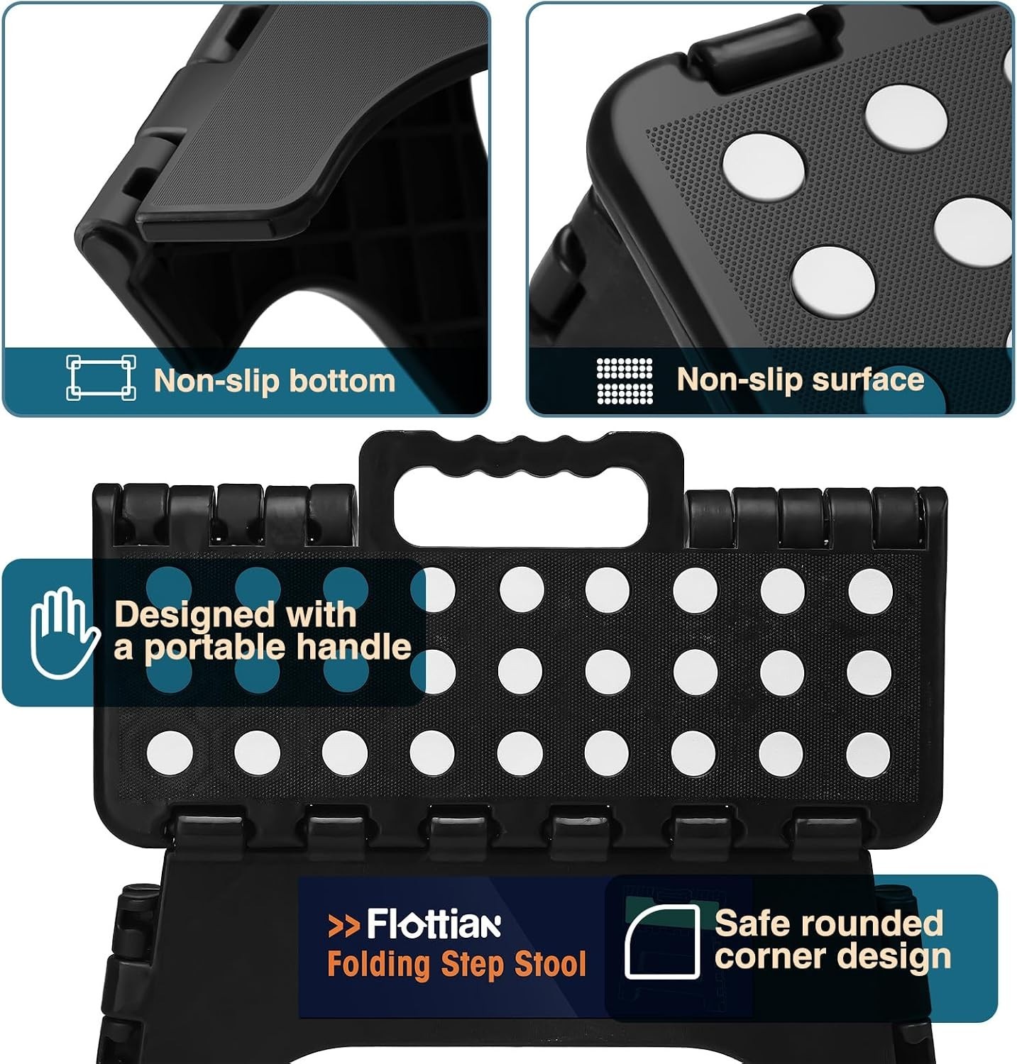 Versatile 9″ Step Stool for Kitchen & Bathroom – Holds Up to 300 lbs, Black