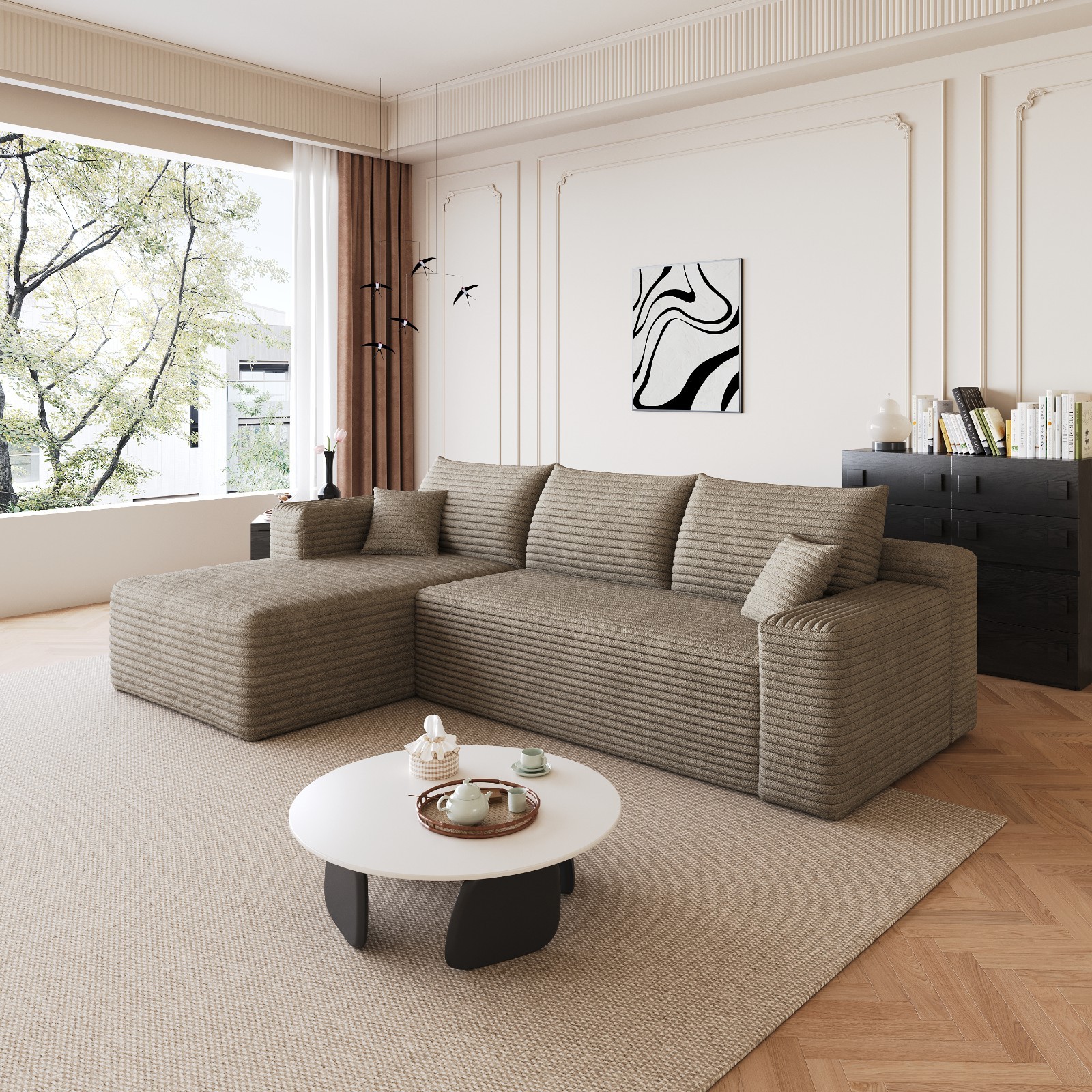 95″ L Shape Couch Comfy Sectional Boneless Sofa with Left Chaise for Living Room