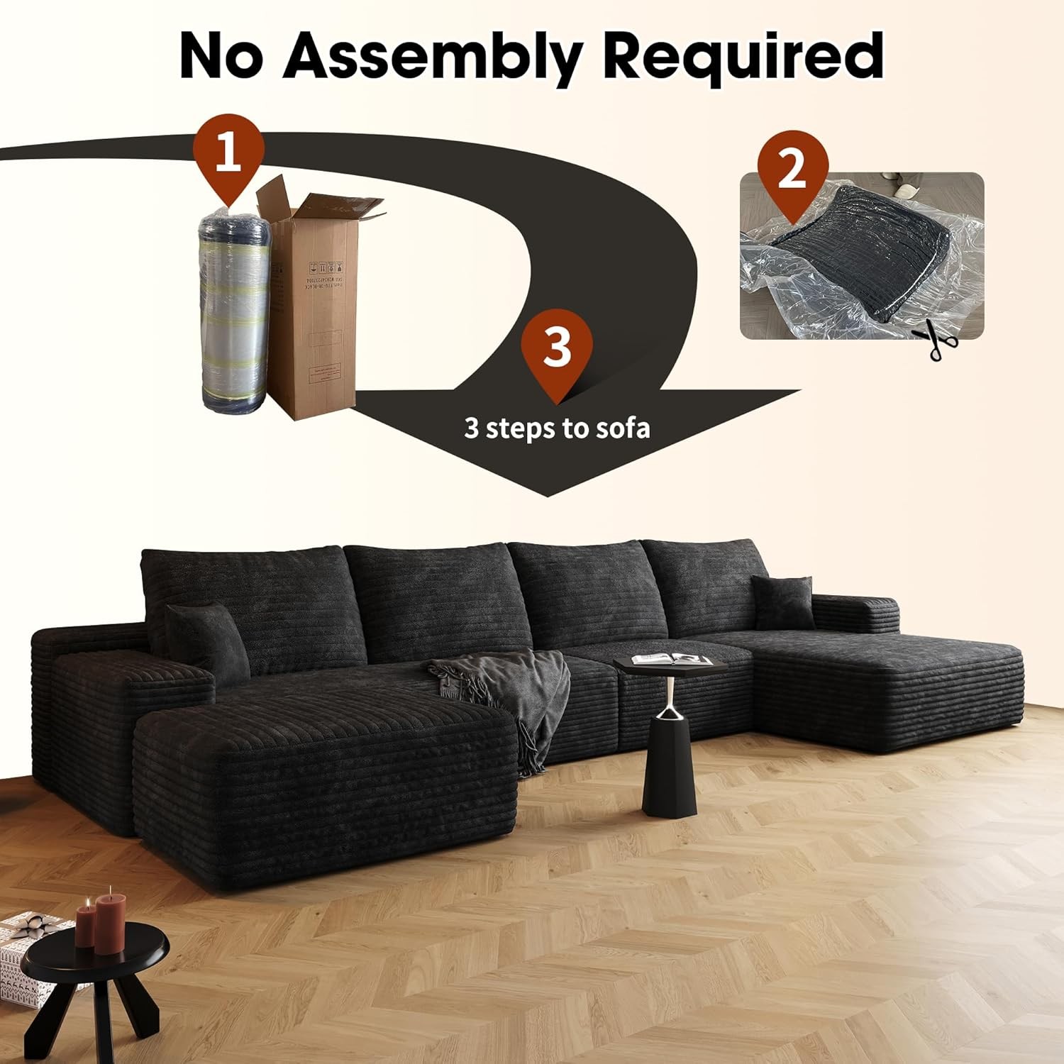 135″ Oversized U Shaped Modular Sectional Sofa Corduroy Deep Seat Couch