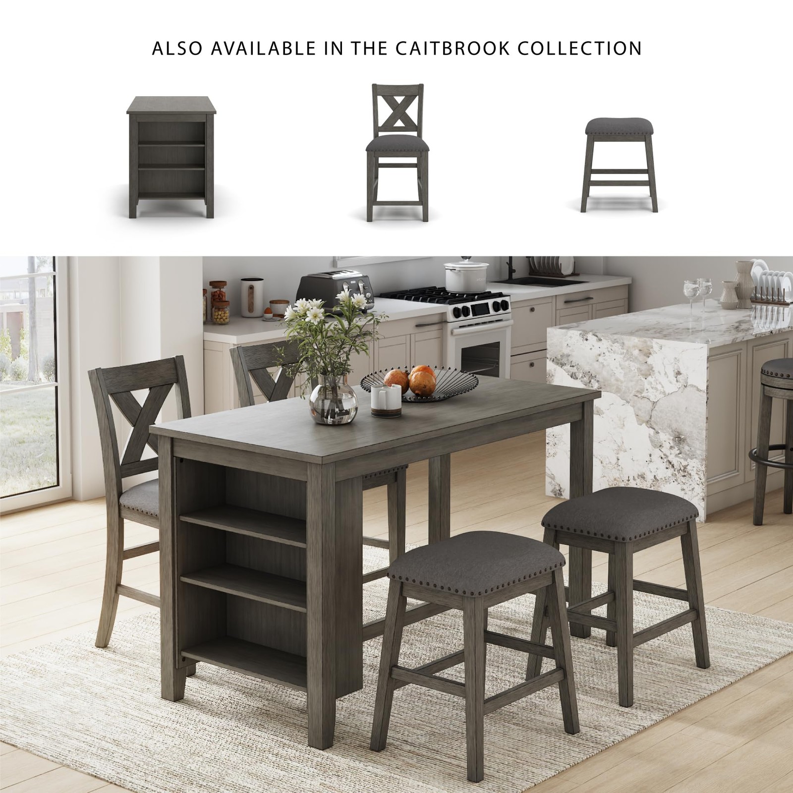 Pemberly Row 24.75″ Contemporary Solid Wood Counter Stool in Gray