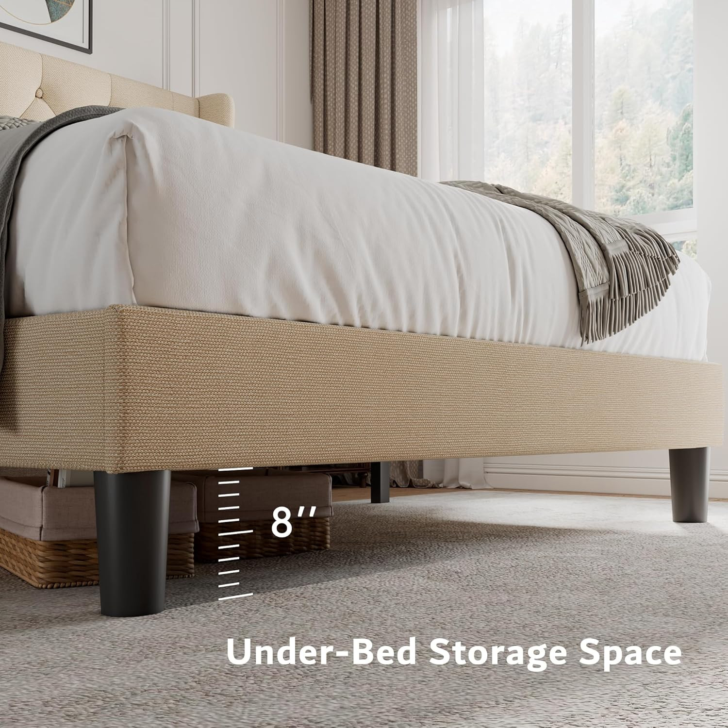 Full Size Platform Bed Frame with Button Tufted Headboard, Upholstered