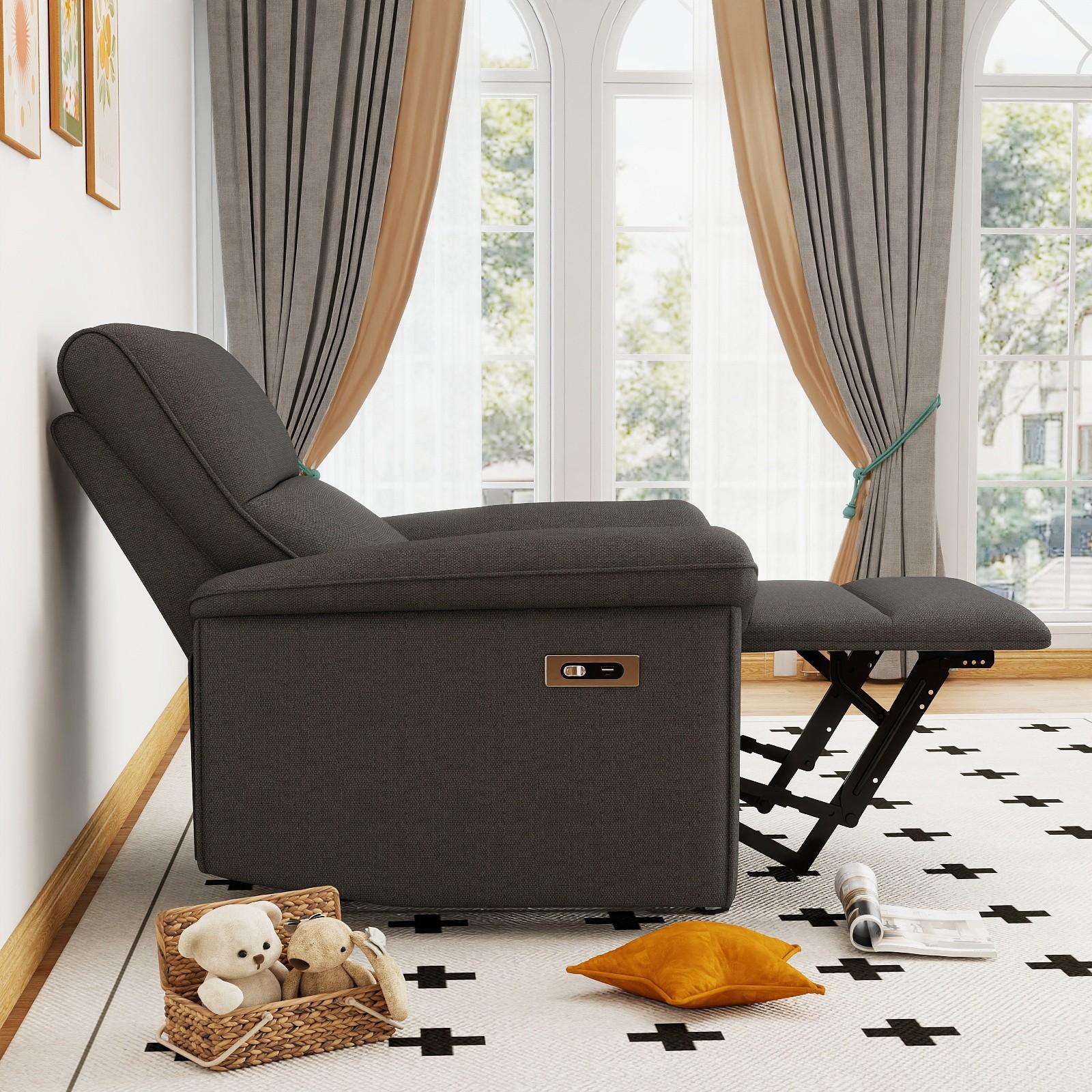 Small Spaces Power Recliner Chair Zero Wall Electric Reclining Sofa USB Port RV