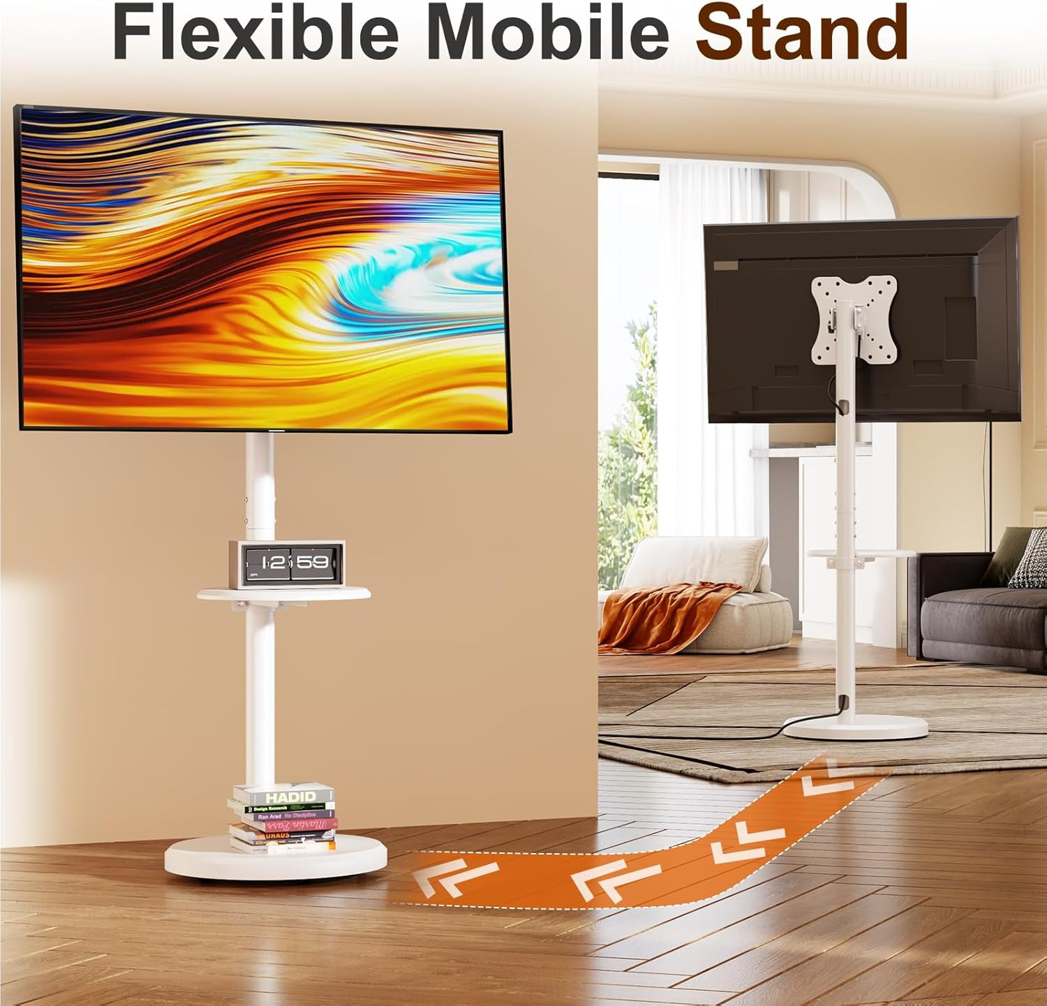 Rolling TV Stand with Wheels for 10-46 Inch Flat Screen Tvs up to 88Lbs, Height