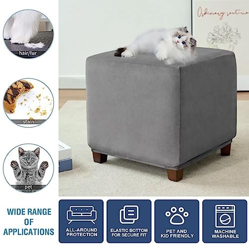 Ottoman Cover Square Velvet Storage Ottoman 13″D x 13″W x 15″H Dark Gray