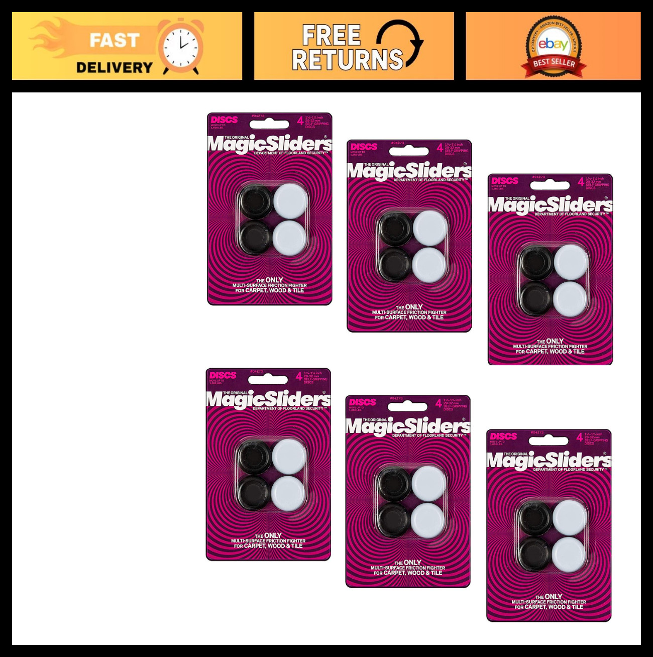 1-1/4in Round Furniture Sliders – 6 Pack, 24 Total, Easy Glide Floor Protectors