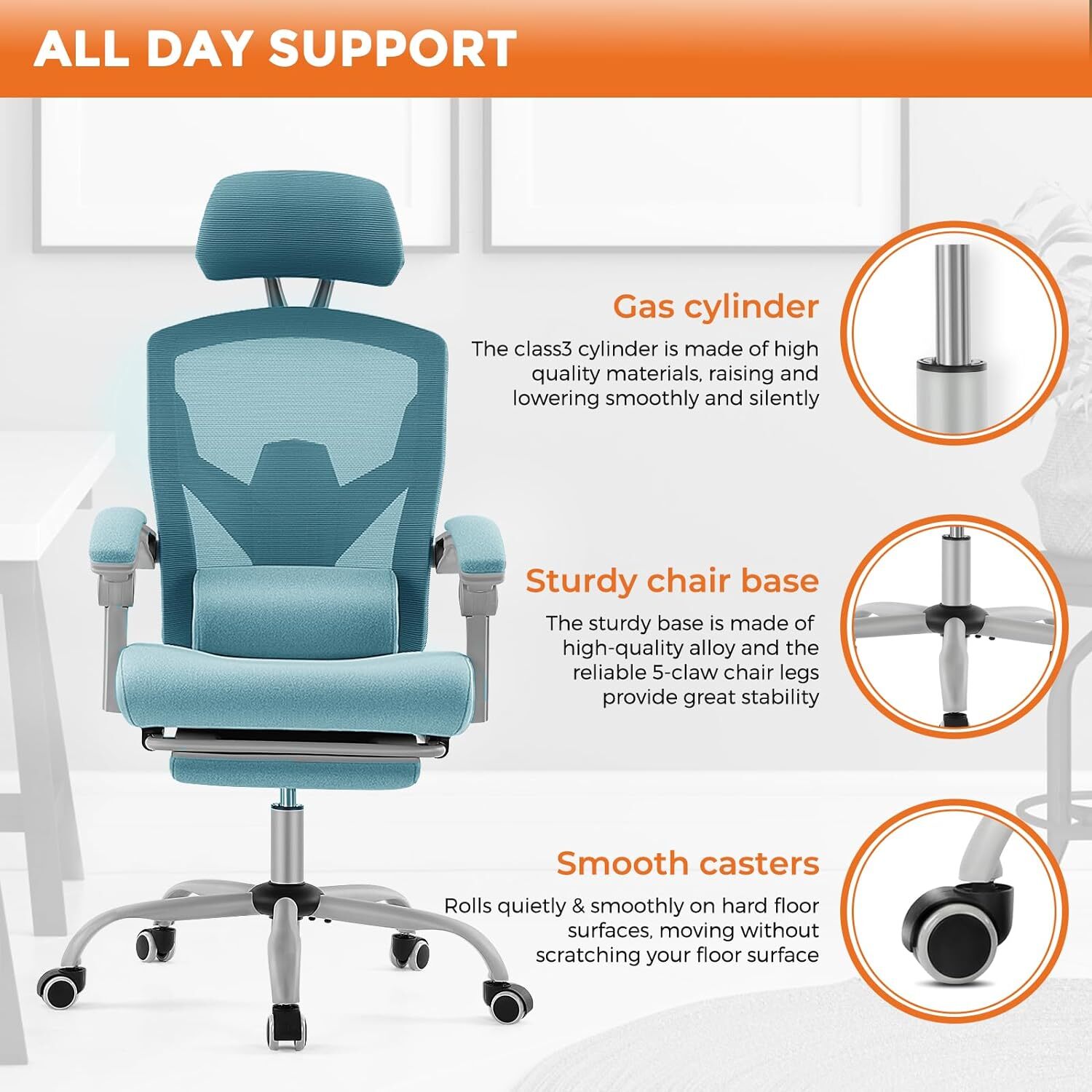 Ergonomic Adjustable Computer Chair High Back Mesh Office Chair with Footrest