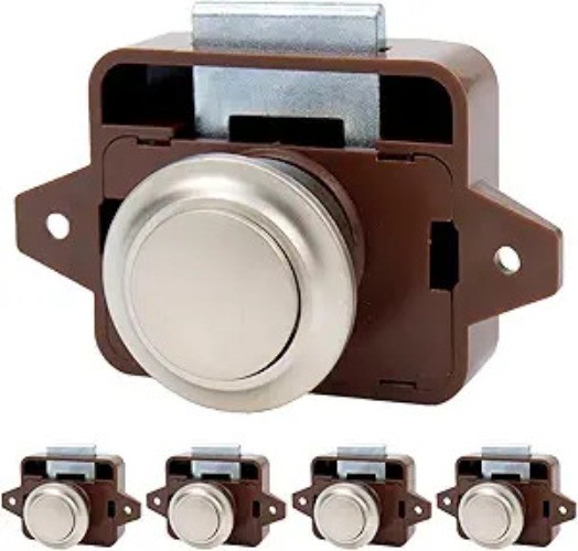 5Sets Push Button Latch Cupboard for RV Camper Motor Home Caravan, Nickel on Bro