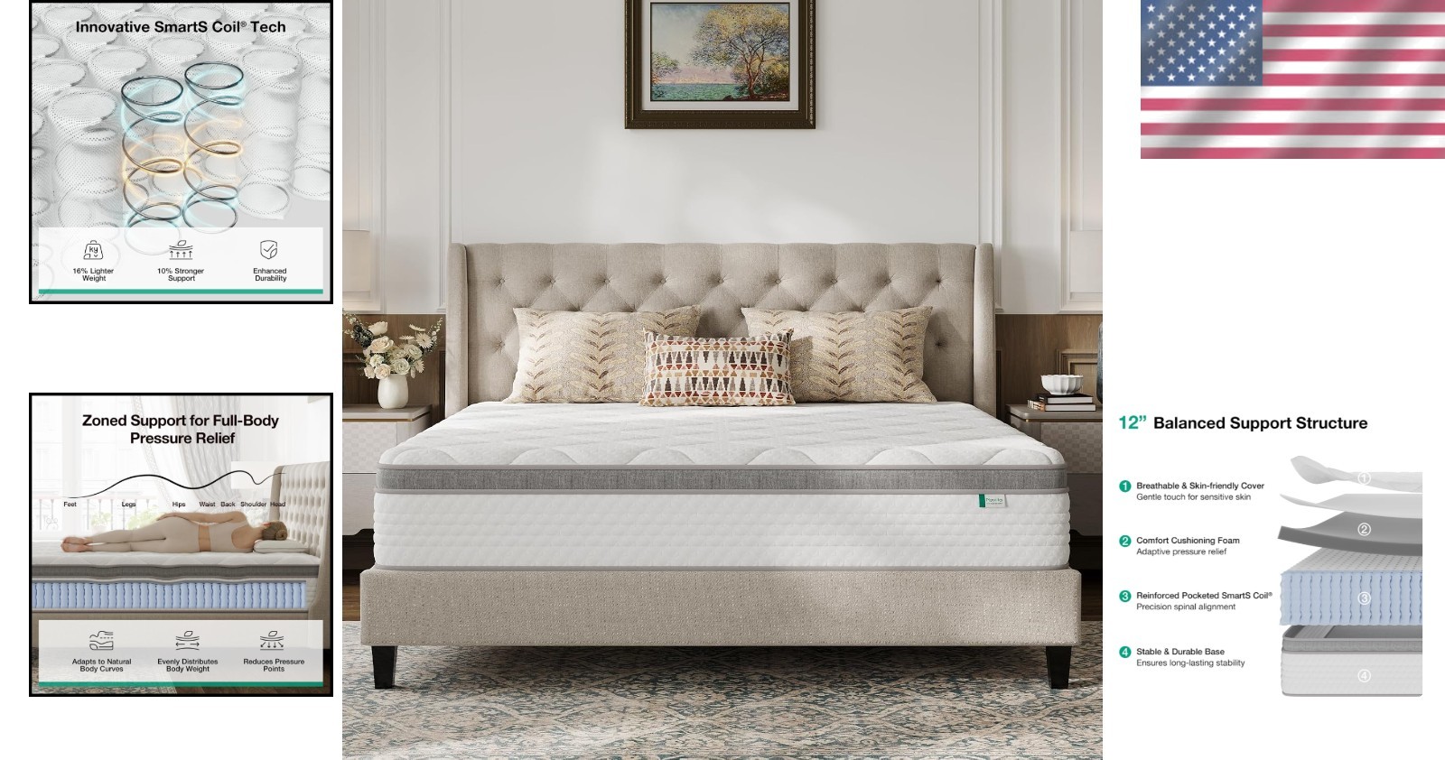 Luxurious King Size Mattress – 12” Hybrid with Pocketed Coils & Pressure Relief