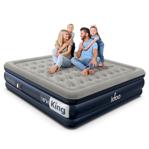 Size Air Mattress with Built in Pump, 18″ Raised Comfort Blow up King Grey