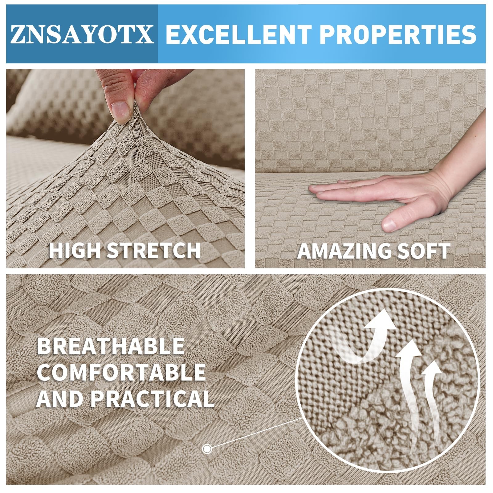 Znsayotx Sectional Couch Covers Stretch Jacquard Slipcovers Elastic Bottom For