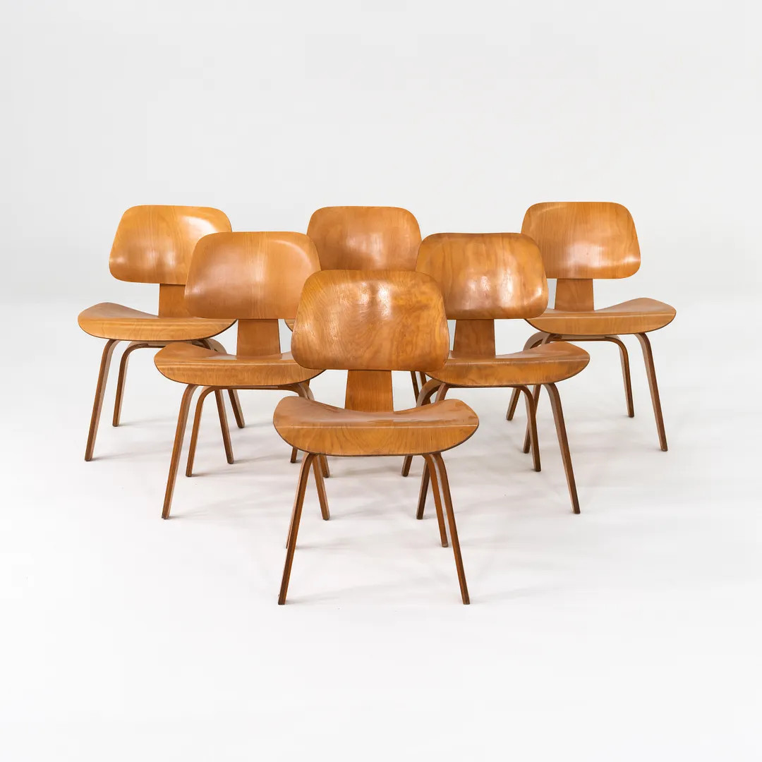 1951 Set of Six Evans Herman Miller Eames DCW Dining Chairs Birch Molder Plywood