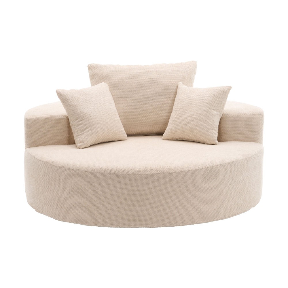 55″ Oversized Round Swivel Chair, 360° Rotating Chenille Cotton Blend Chair