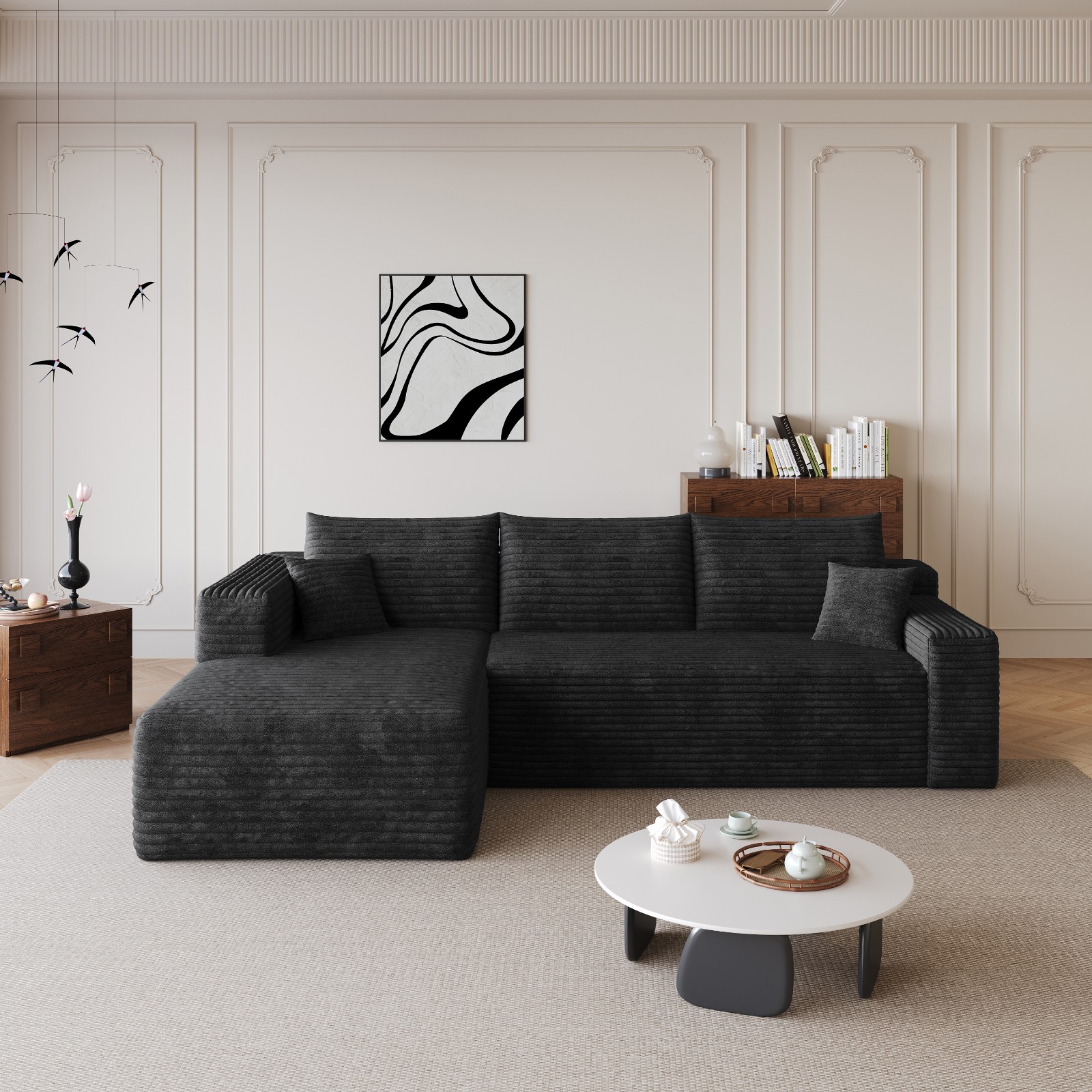95″ L Shape Couch Comfy Sectional Boneless Sofa with Left Chaise for Living Room