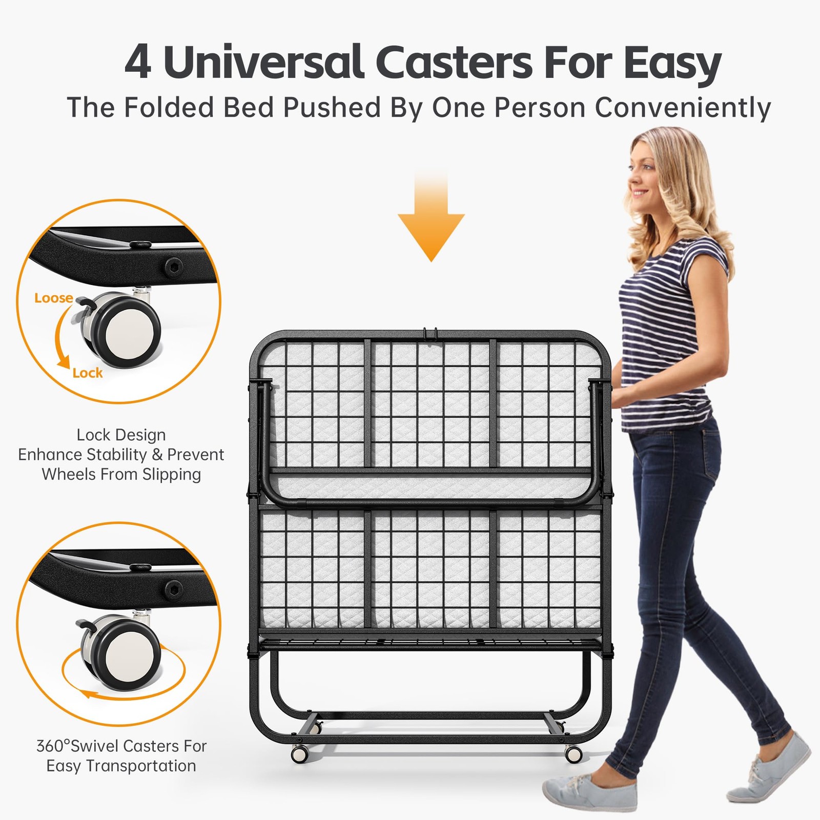 Folding Bed with Mattress, Roll Away Beds with Mattress for Adults, Single Co…