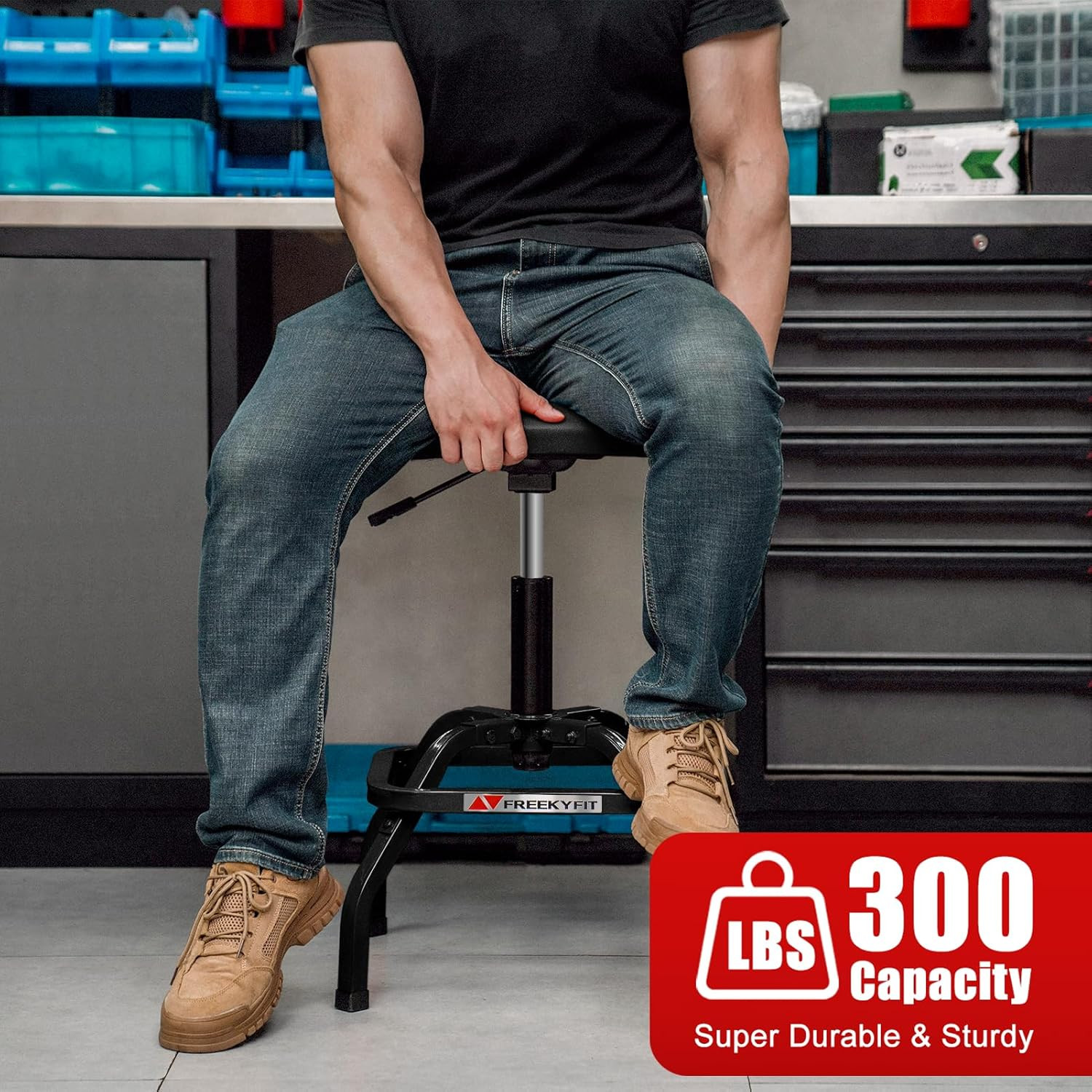 Shop Stool with Backrest, Mechanic Garage Stool for Workshop, Adjustable Shop St