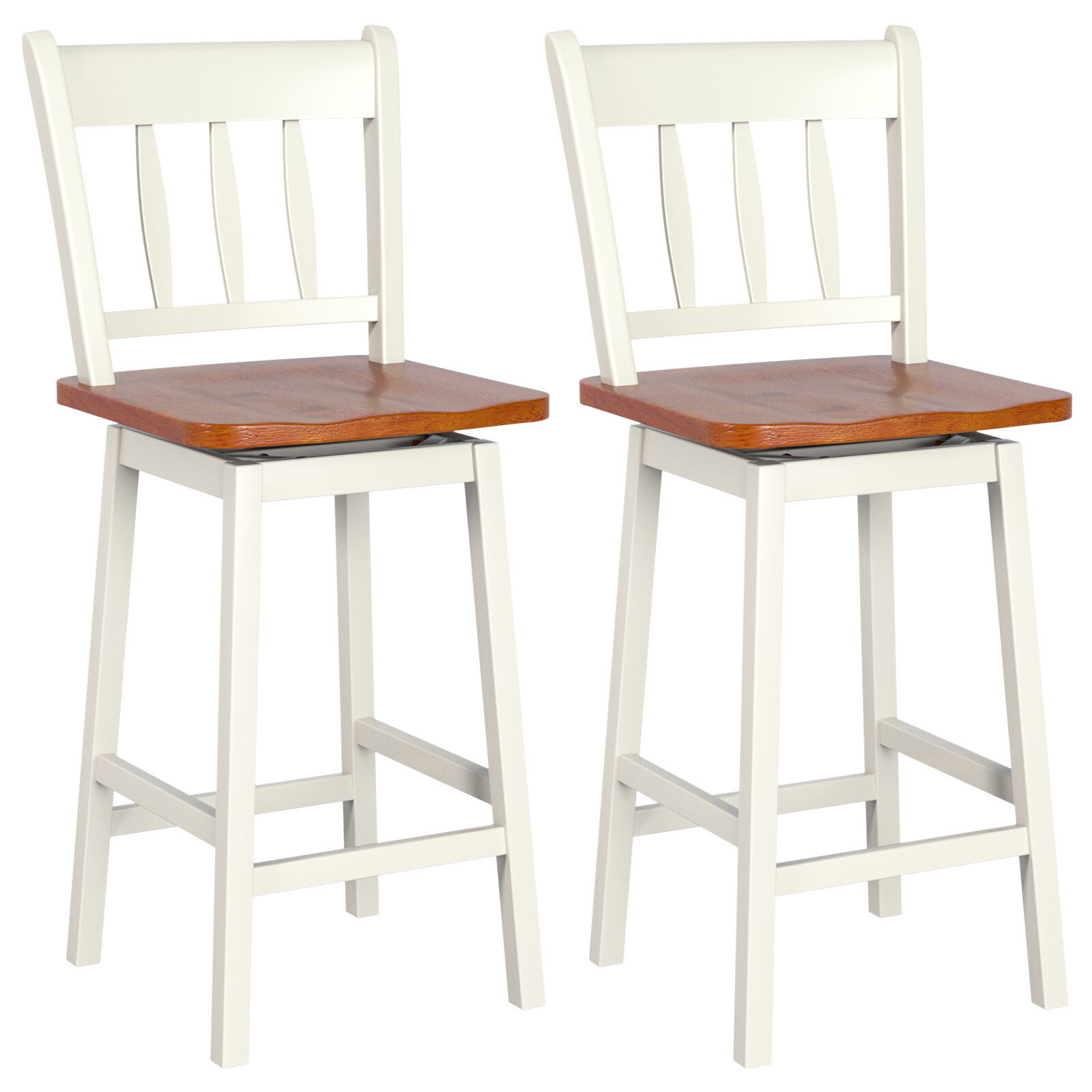 Costway Set of 2 Swivel Bar Stools 24.5″ Counter Height Dining Bar Chairs Cream