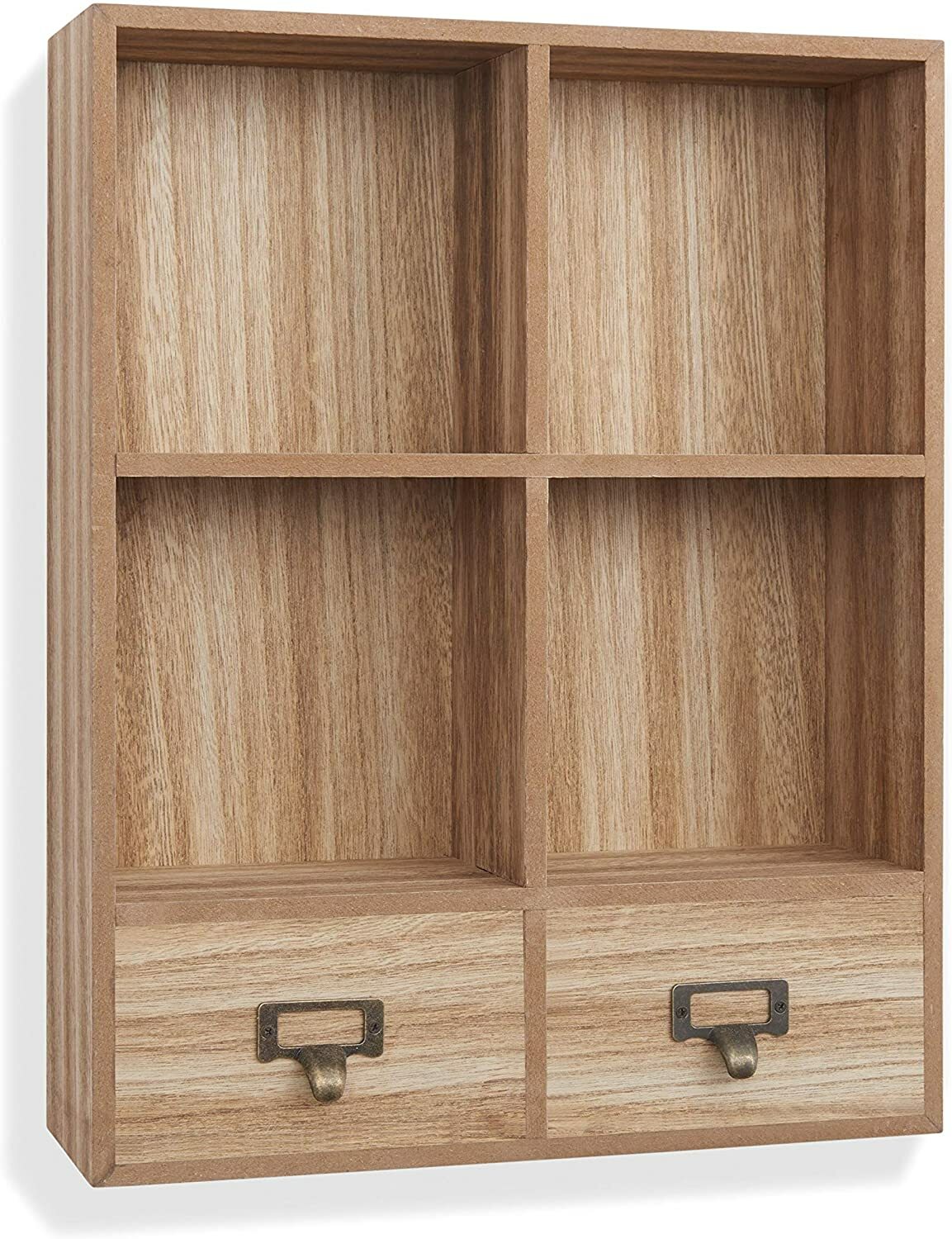 Danya B. BR181001 Small Wall Mount Cubby Display Shelf w/Drawers in Retro Brown