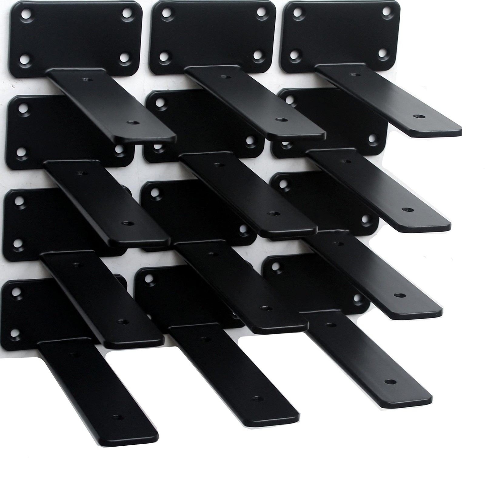 12 Pack – 6 inch Black Hidden L Shelf Bracket (1/5 Inch Thicked) Iron Floatin…
