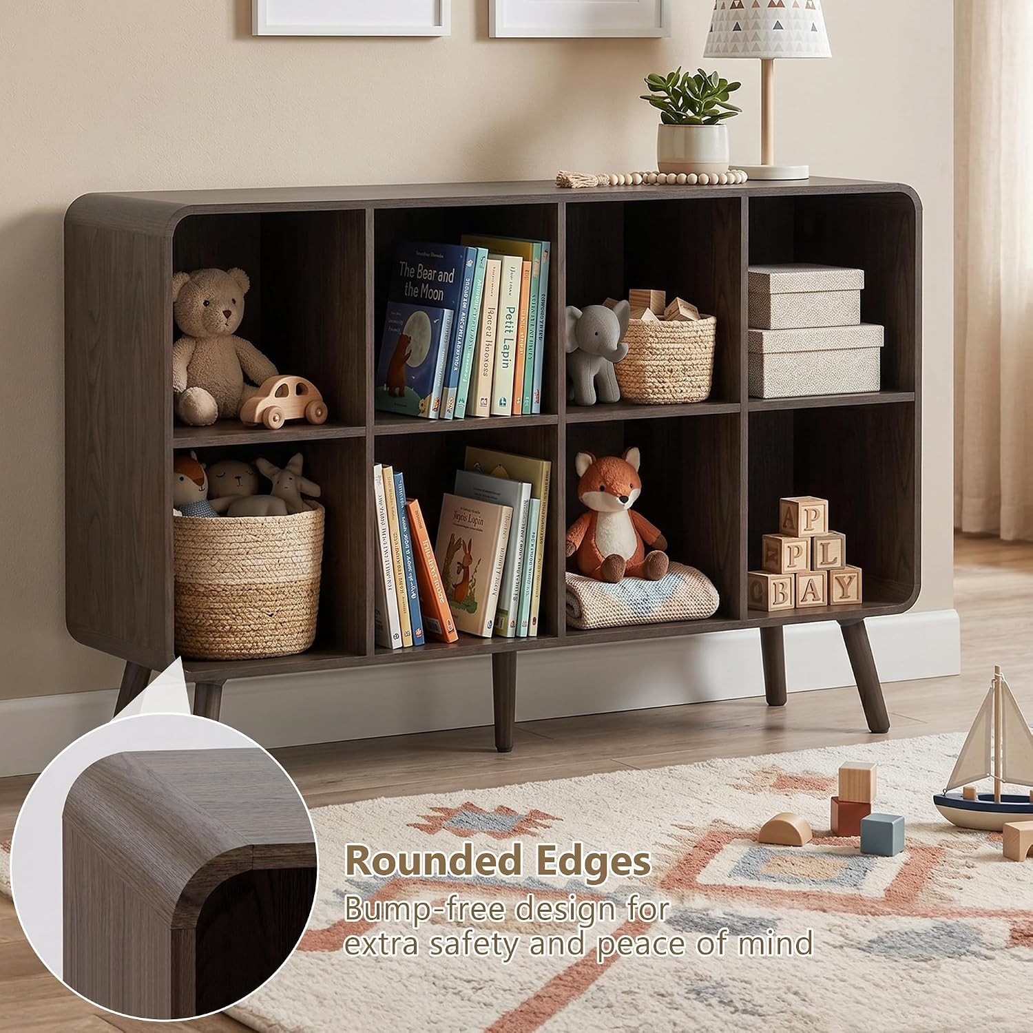 8 Cube Bookshelf – 46.5″ Wood Cube Bookcase with Legs, Open Cubby Bookshelves