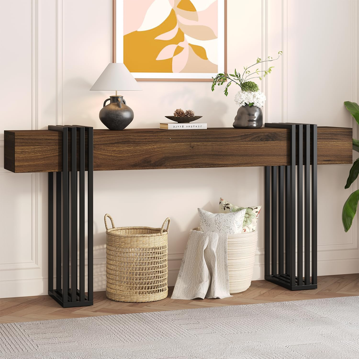 71 Inch Long Console Table, Extra Thick Industrial Sofa Table behind the Couch R