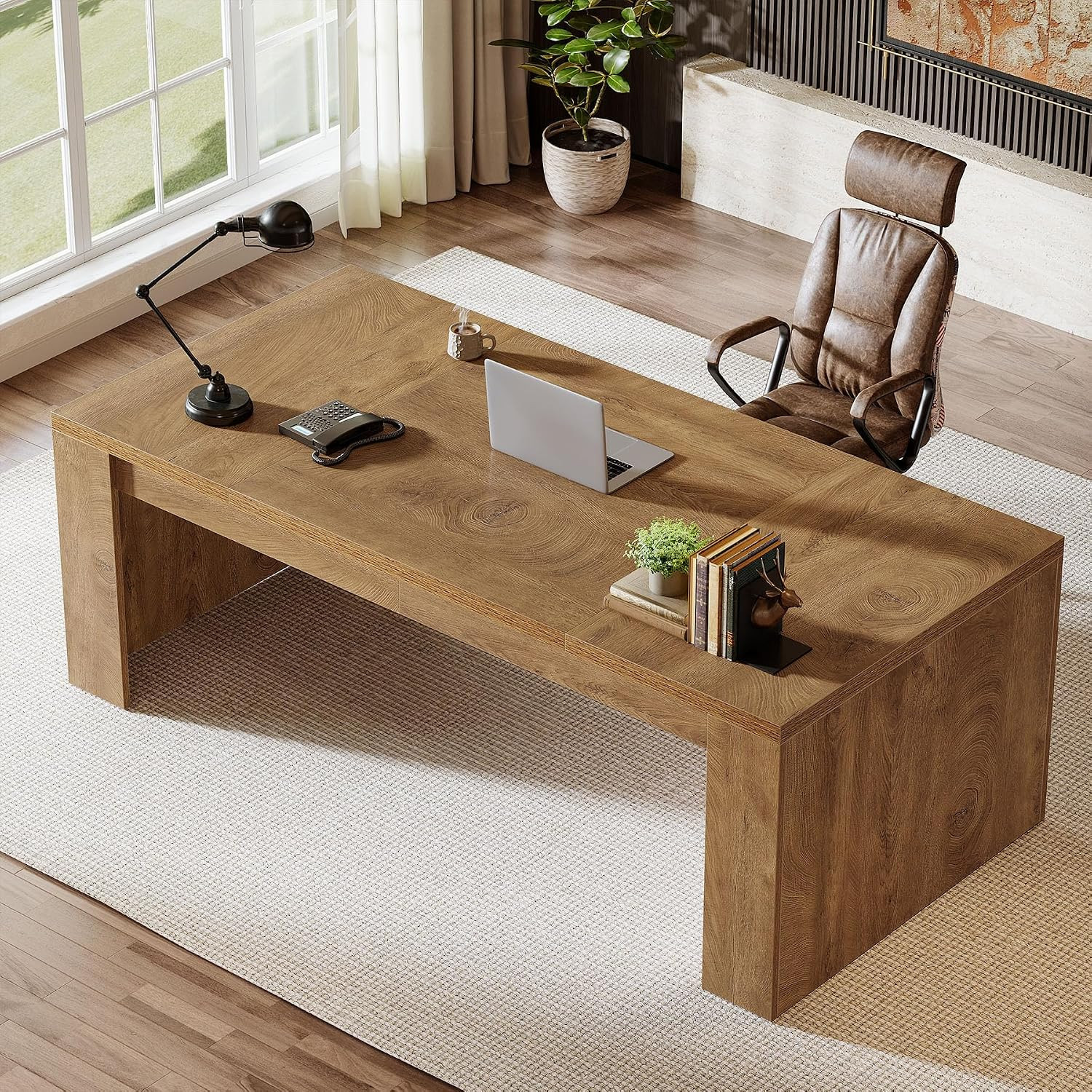 Tribesigns 70.9-Inch Executive Desk | Wooden Computer Office Desk with Sturdy Pe