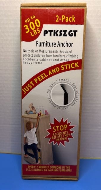 Anti Tip Adhesive Furniture Anchor No Drill Not Tools 300 lbs, 2 Pack