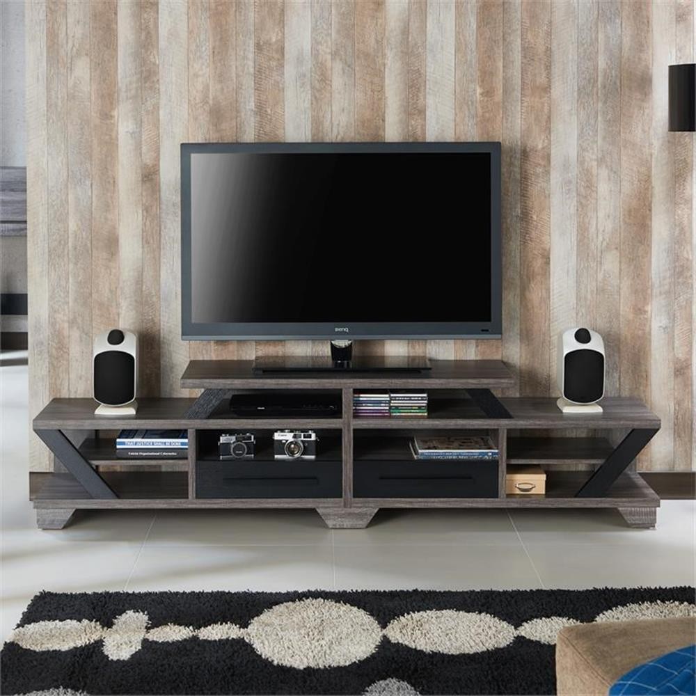 Furniture of America Dixon Rustic Wood 82-Inch TV Stand in Distressed Gray