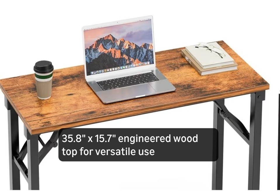 Folding Computer Desk Rustic Brown 44″ Engineered Wood Metal Legs