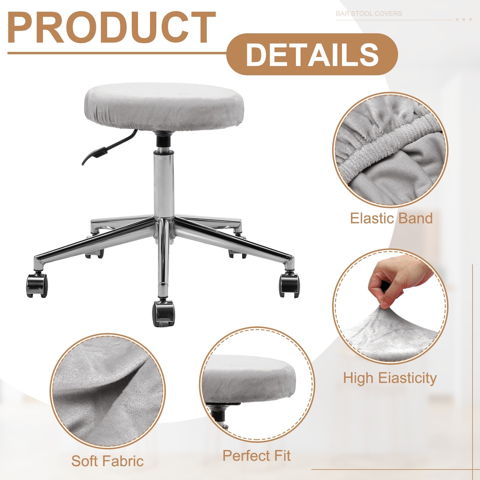 2 pcs for stool covers, round covers 14-18 cm with elastic, grey