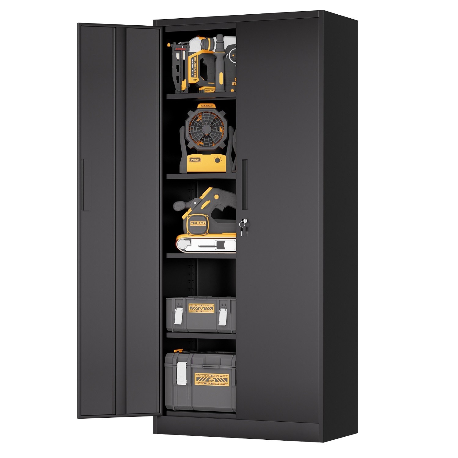71″H Metal Garage Storage Cabinet Steel Locking File Cabinet w/Doors&4 Shelves