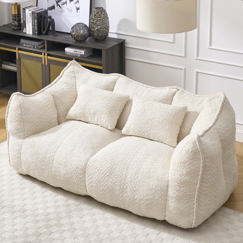 2-Seater Soft Beanbag Sofa, High Resilience Foam, Square Recliner
