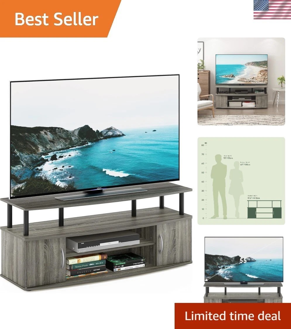 JAYA Large Entertainment Stand for TV Up to 55 Inch, French Oak Grey/Black