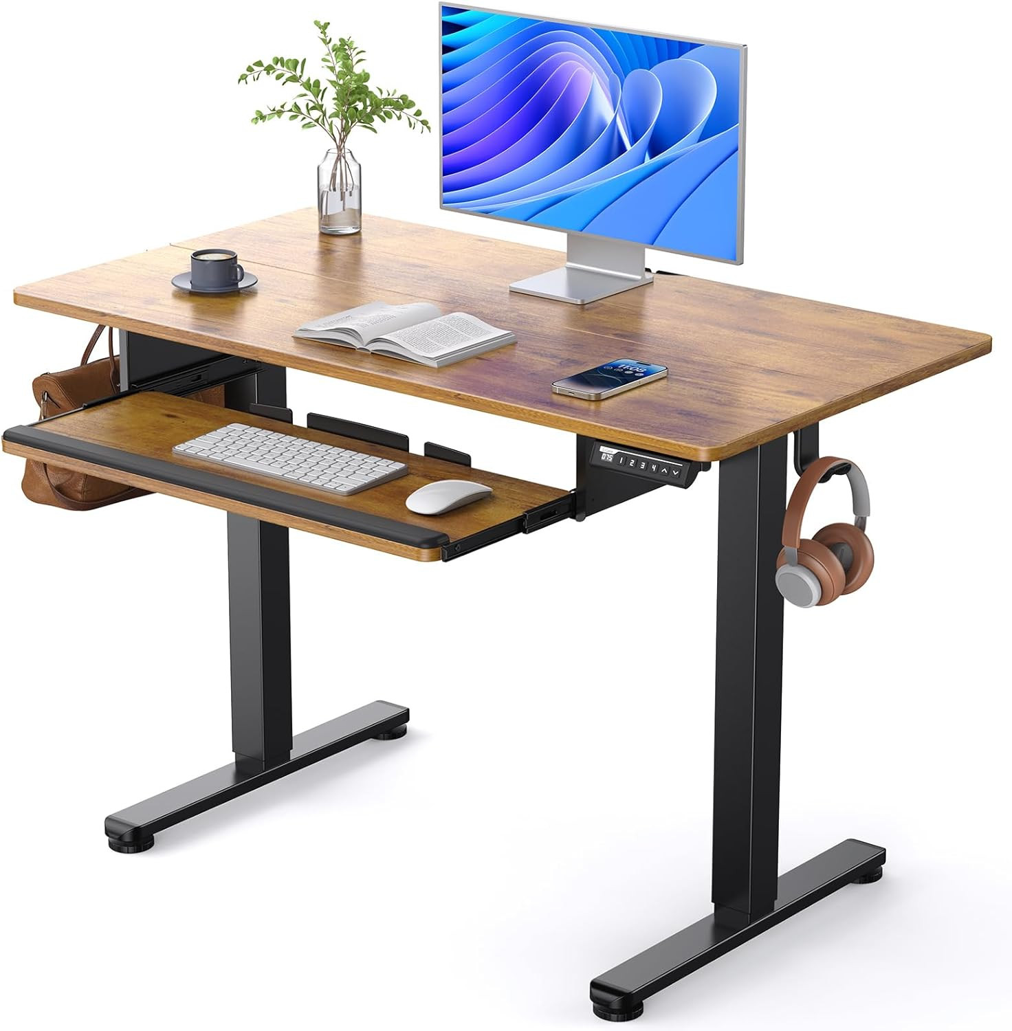 Electric Standing Desk with Keyboard Tray, 44X24 Inches Adjustable Height Sit St