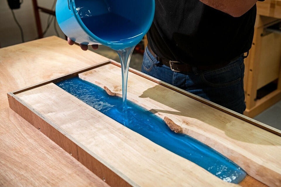 Handmade Epoxy Resin Blue Ocean Wave Dining Table Luxury Reception Counter Desk