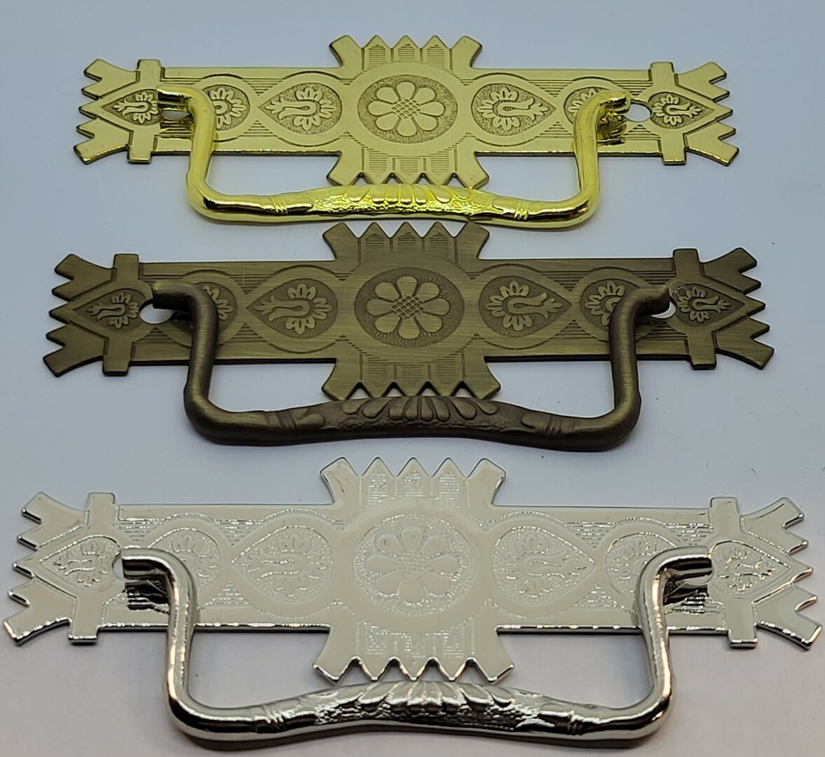 Large & Small Eastlake Victorian Style Stamped Brass Drawer Pull antique handle