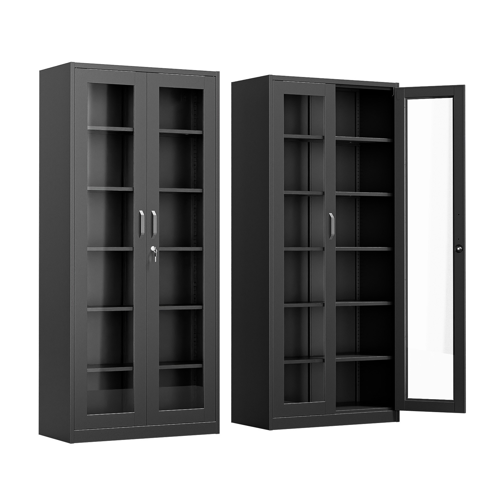 Lockable Display Cabinet with Tempered Glass Doors for Store Product Showcase