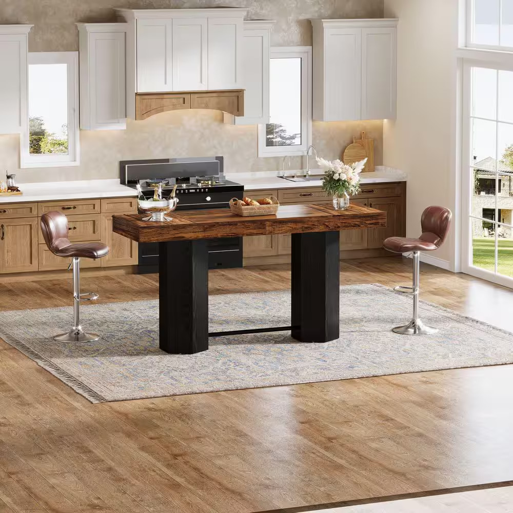 Kearsten 37.4 In. H Rectangle Bar Table, Brown&Black Wooden Home Bar Table with