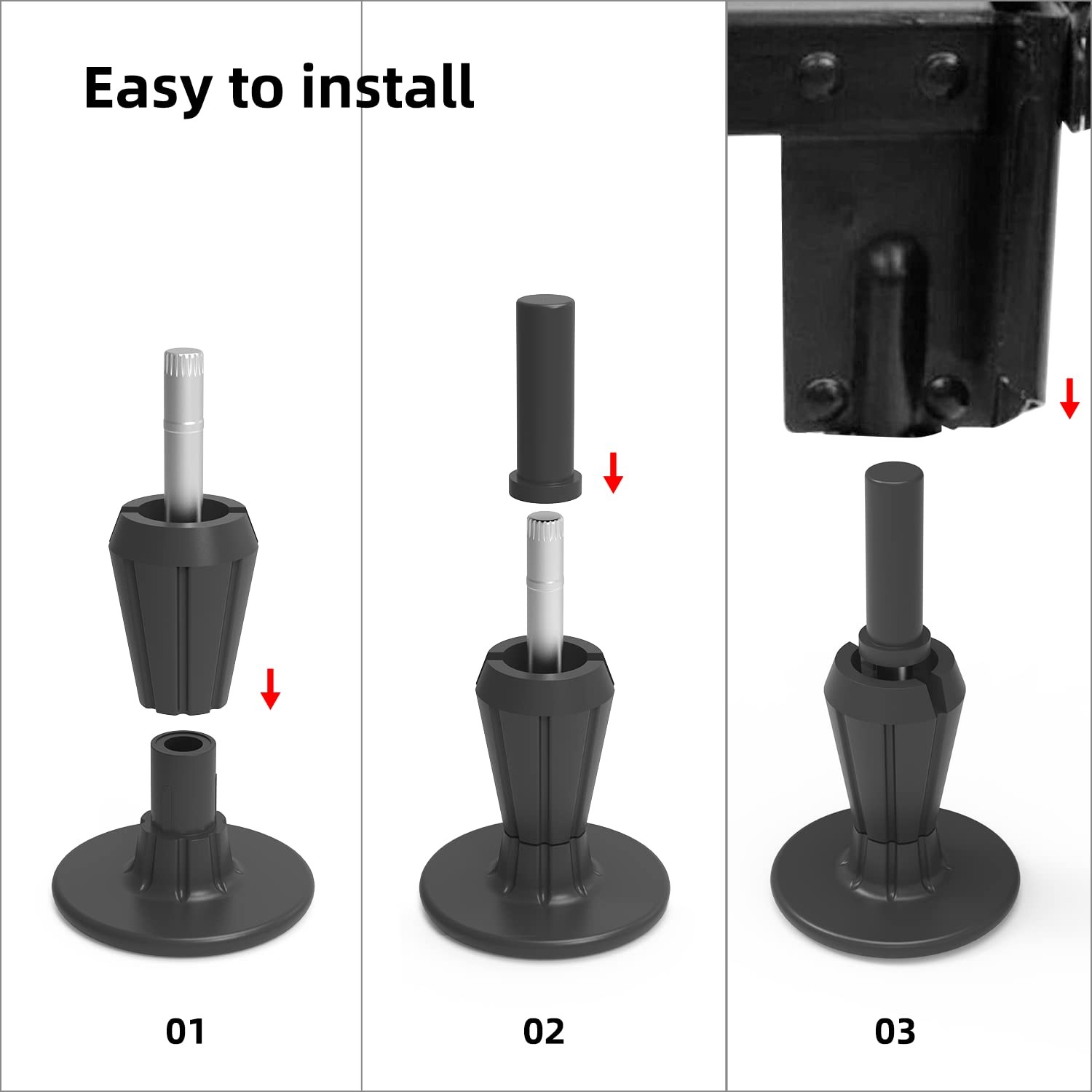 IRONDIY 6 Pcs Steel Stem Plastic Bed Frame Feet,Sturdy 4 inches, Black