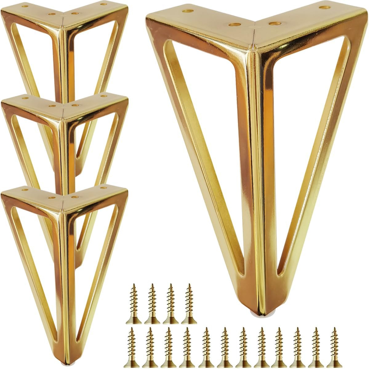 6 Inch Gold Metal Furniture Legs Set of 4, Heavy Duty Sofa/Cabinet/Table Feet
