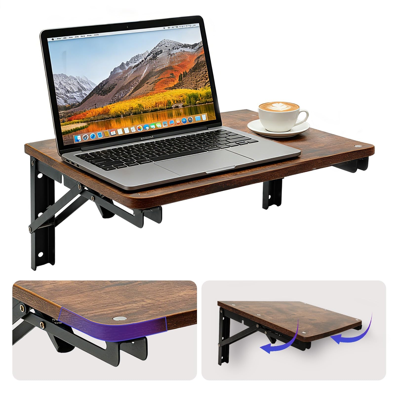 Wooden Folding Shelf Wall Mounted Table Fold Down Desk 16.5×11.8 Inch 30lbs