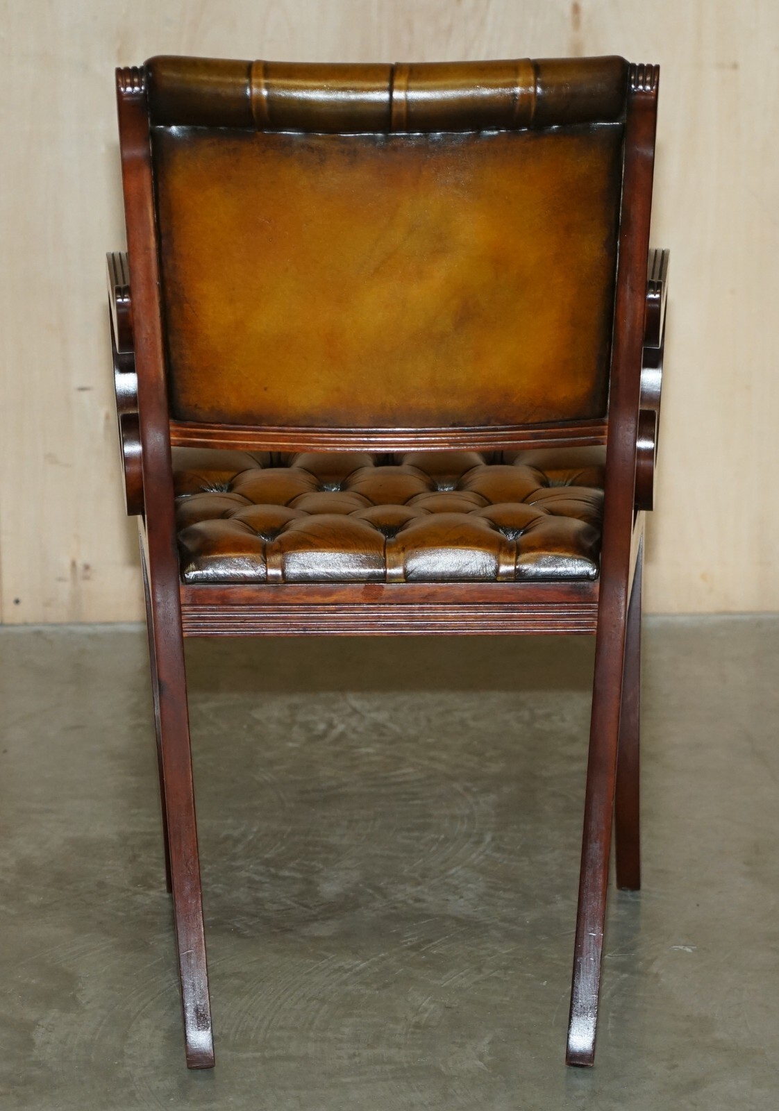 EIGHT VINTAGE MAHOGANY FULLY RESTORED CHESTERFIELD BROWN LEATHER DINING CHAIRS 8