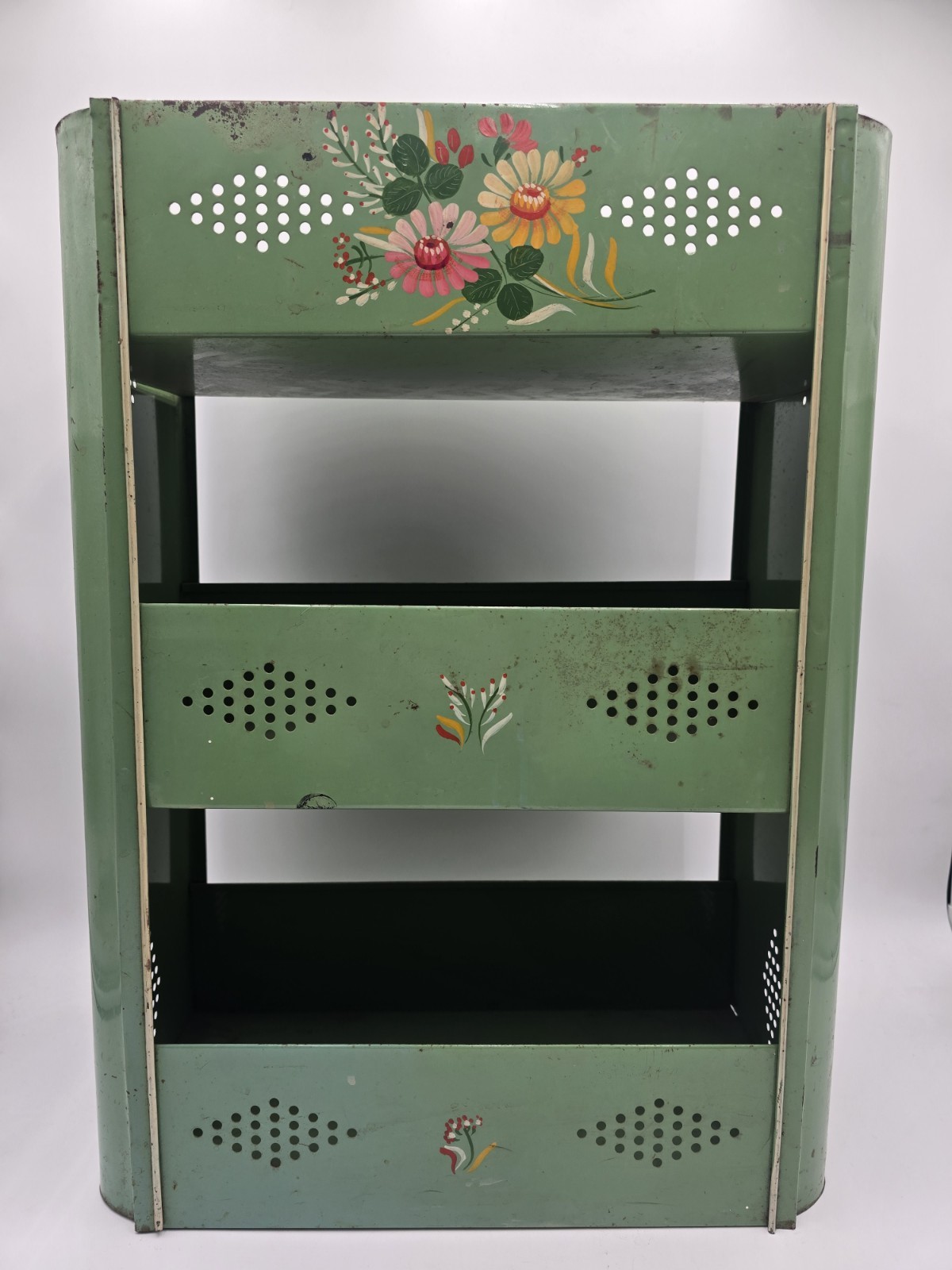 Vintage Green Ransburg Metal Shelf Hand Painted USA Rustic Farmhouse Cottage