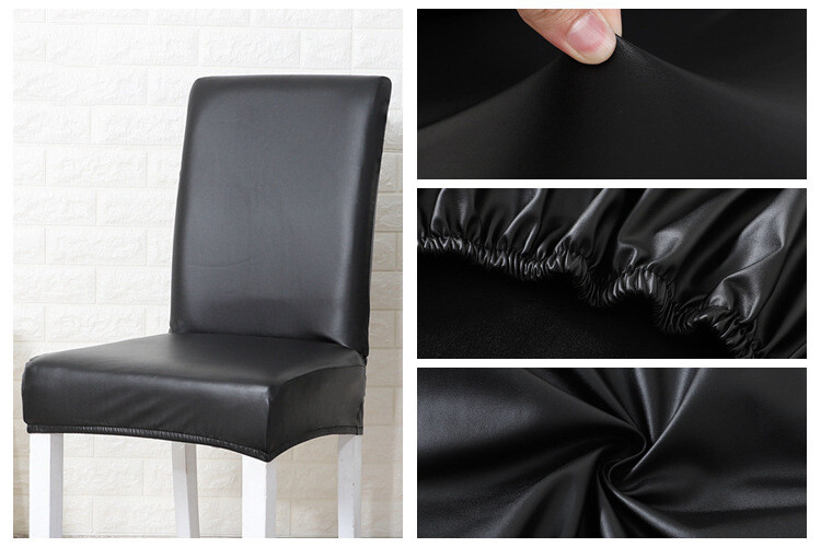Waterproof Black Faux PU Leather Chair Covers Stretch Dining Seat Slipcovers New