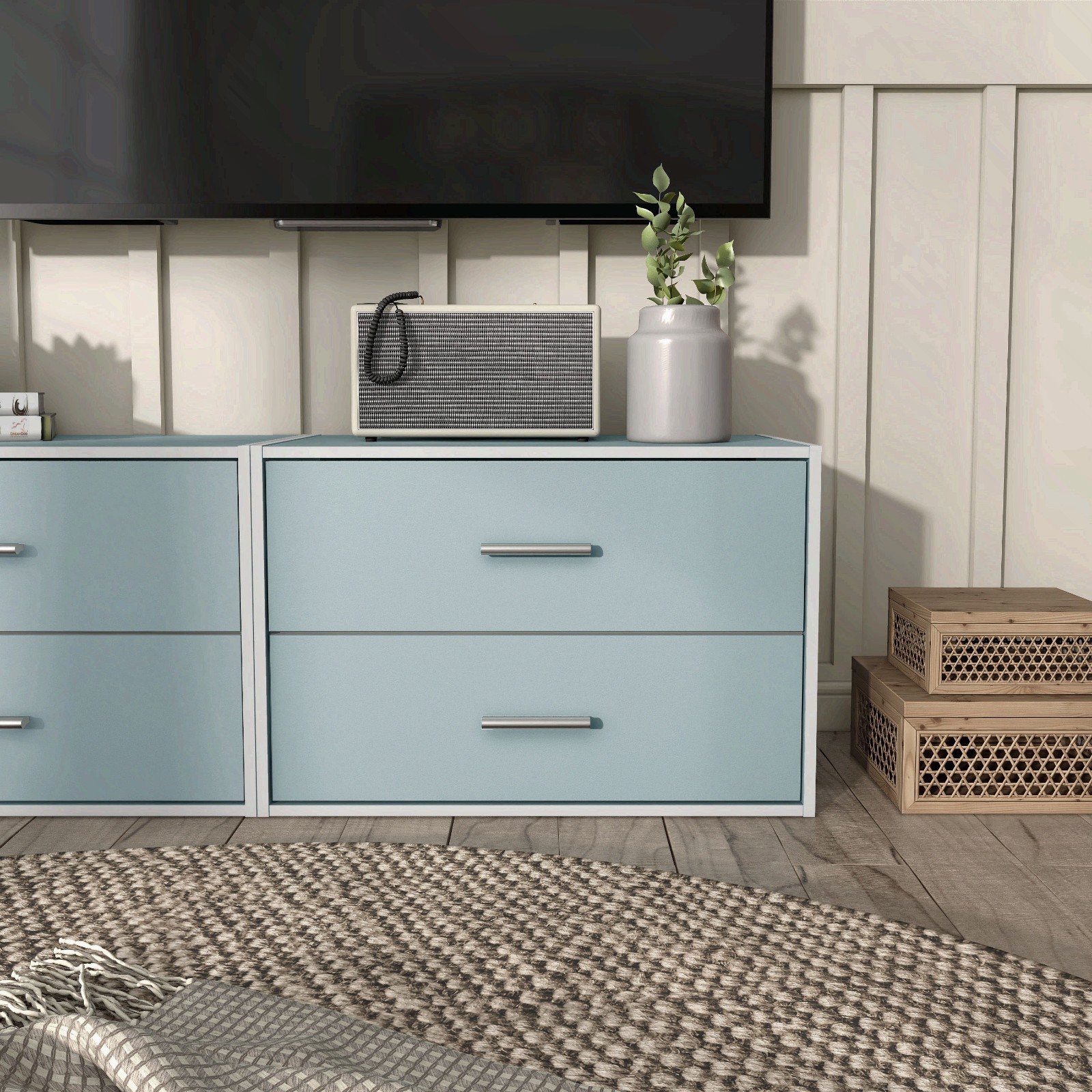 Brooks Stackable 2-Drawer Wood Light Blue Kids Cabinet