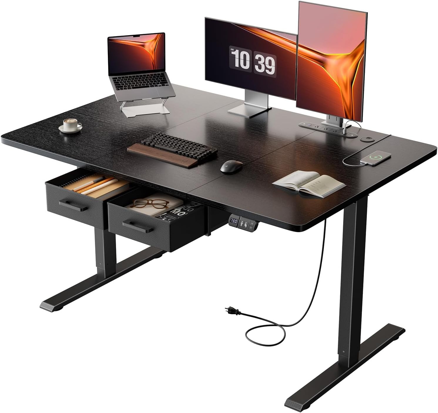 Standing Desk with Drawers & Outlets, Height Adjustable Computer Stand Up Desk