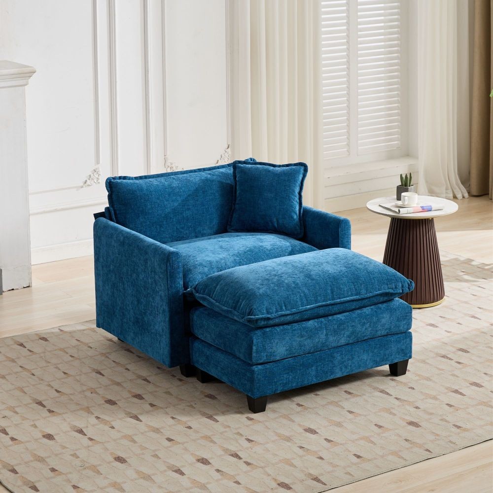 Beige Chenille Single Cloud Sofa Without Armrests Double Layer Cushion