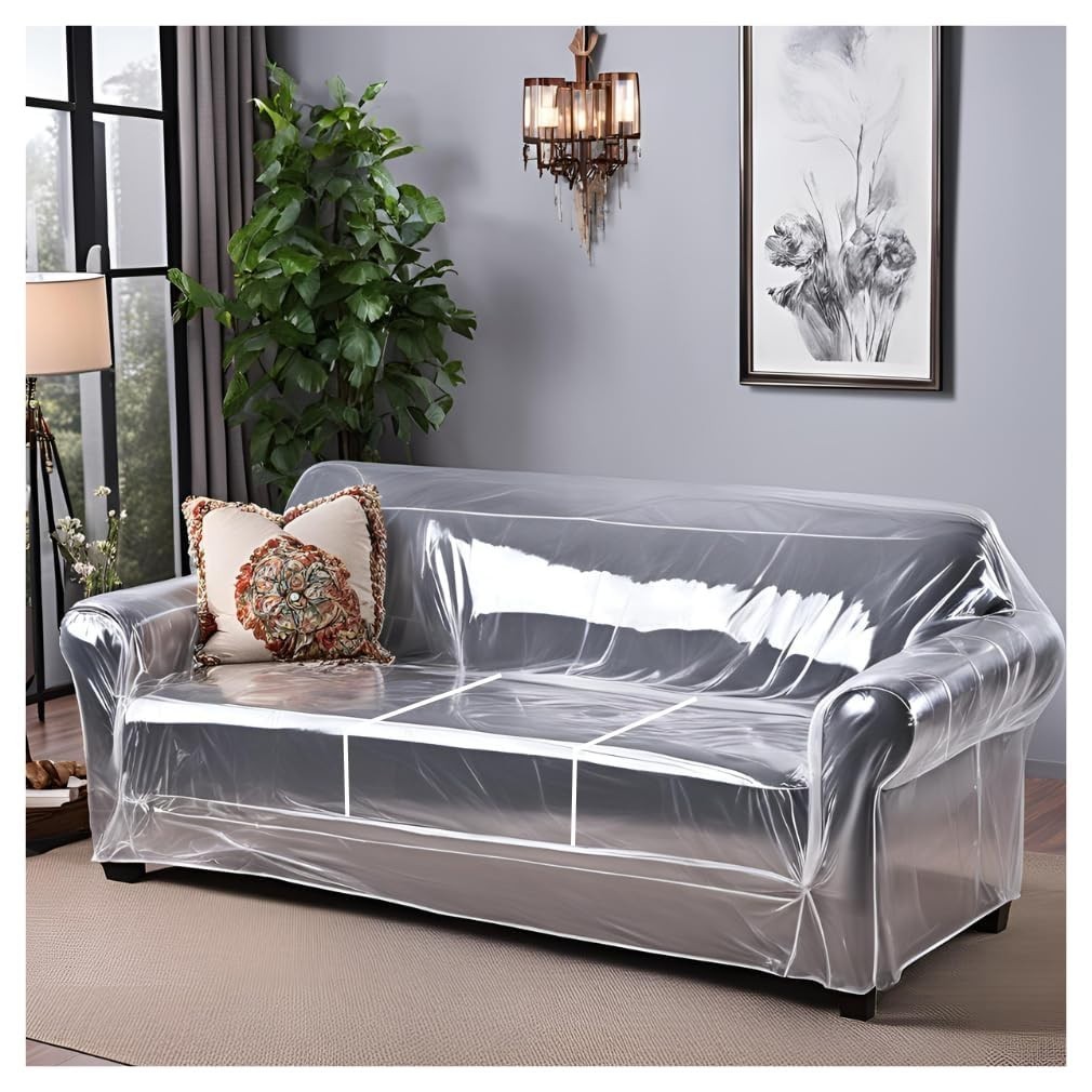 Heavy Duty Clear Plastic Couch Cover – 3-Seat Sofa Protector, Waterproof & Durab
